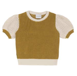 mustard colour block open work top