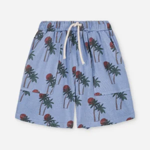 blue palm print kids shorts