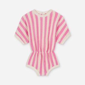 pink striped towelling romper