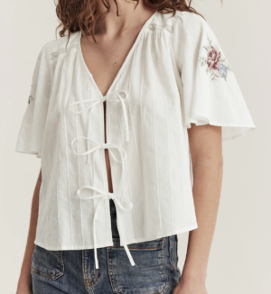 white woven blouse