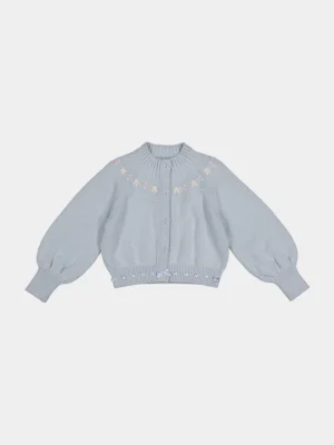 blue embroidered cardigan