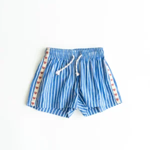 blue striped heart kids shorts