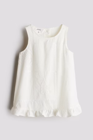 cream cotton embroidered baby girl dress
