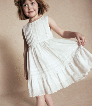 cream pin tuck girls dress