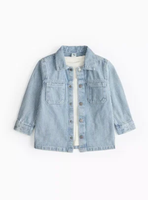 denim striped shirt and tee