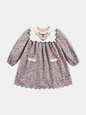 floral dress with embroidered collar