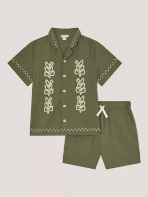 kids khaki shirt and shorts set