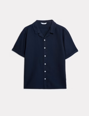 navy short sleeved boys shirt