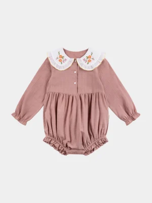 pink embroidered romper