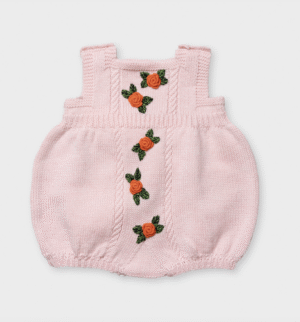 pink knit rose embroidered romper