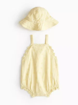 yellow broderie baby set