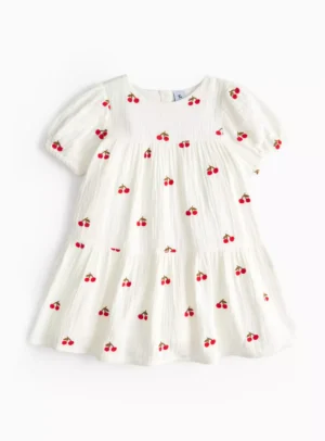 cherry embroidered white girls dress