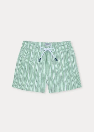 green striped swim shorts