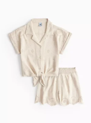 linen broderie short set