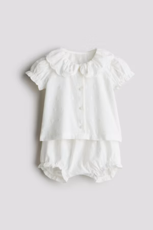 white embroidered cotton romper set