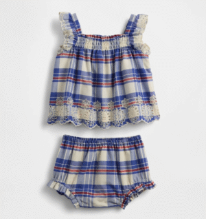 blue check baby set
