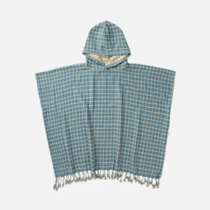 blue check cotton poncho