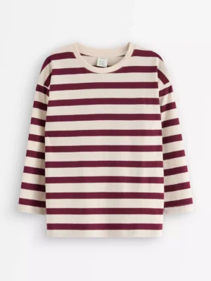 burgundy striped long sleeve top
