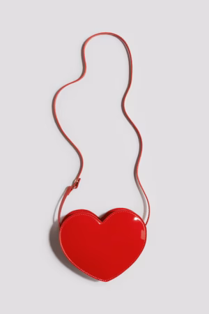 red patent heart bag