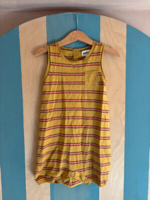 mustard striped knit romper