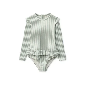 green striped seersucker girls swimsuit