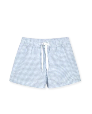 boys blue cotton gingham swim shorts