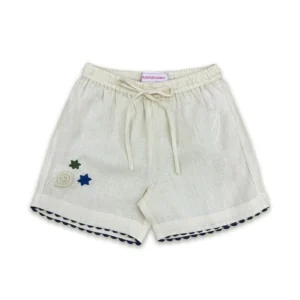 cream embroidered shorts