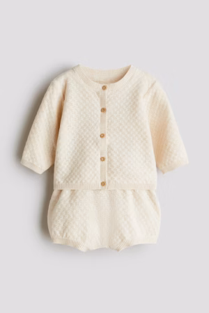 cream pointelle knit baby set