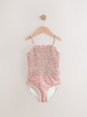 girls red shirred swimsuit