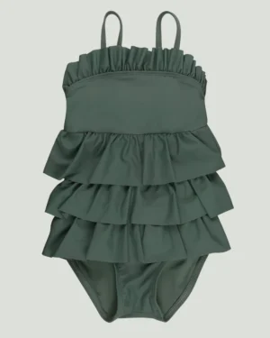 khaki ruffle girls swimsuit