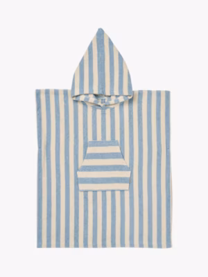 kids blue towelling striped poncho