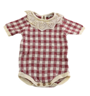 lace collar gingham knit romper