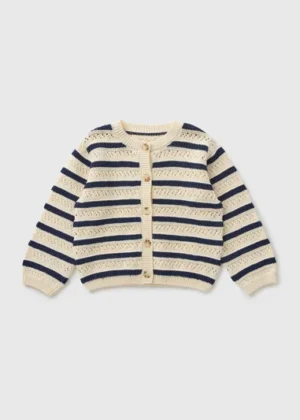 navy pointelle striped cardigan