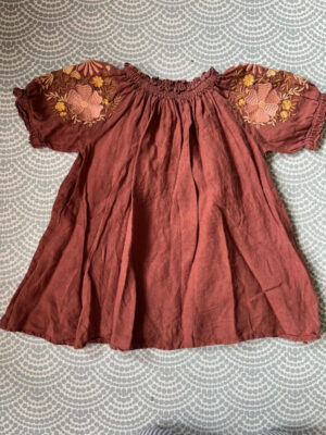 rust embroidered dress