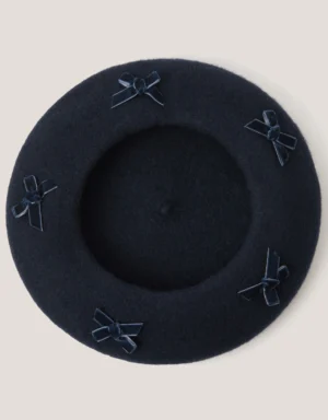 navy bow wool beret