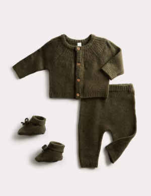 khaki knit baby set