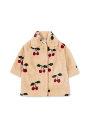 cherry print fluffy girls coat