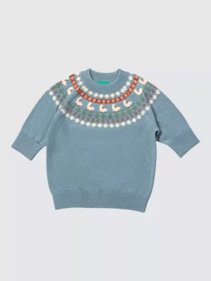baby blue knit short sleeve top
