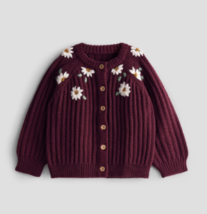 burgundy embroidered cardigan