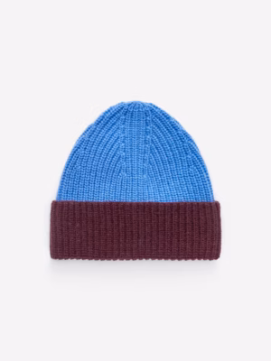 blue and burgundy beanie