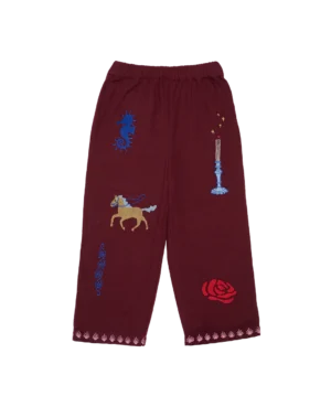 burgundy embroidered trousers