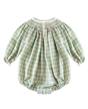 check smocked baby romper