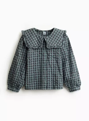 blue check collar shirt