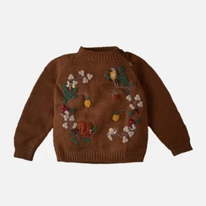 brown merino wool embroidered woodland sweater