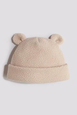 cream teddy beanie