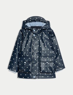 navy polka dot waterproof jacket