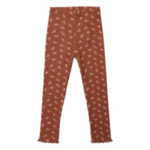 rust floral ribbed leggings
