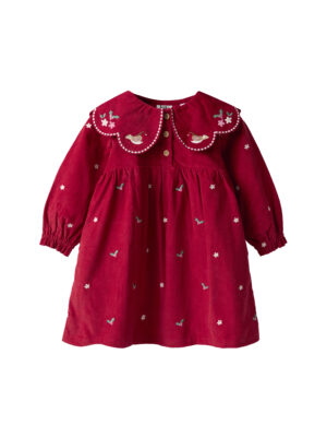 christmas embroidered collar girls dress