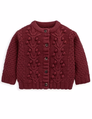 burgundy baby bobble knit cardigan