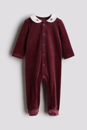 collared velour sleepsuit